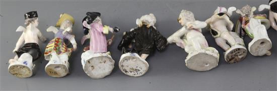 Twelve Meissen small figures, c.1750-1775, modelled by Kandler and Acier, height 8.5 - 11cm, all with some restoration or losses